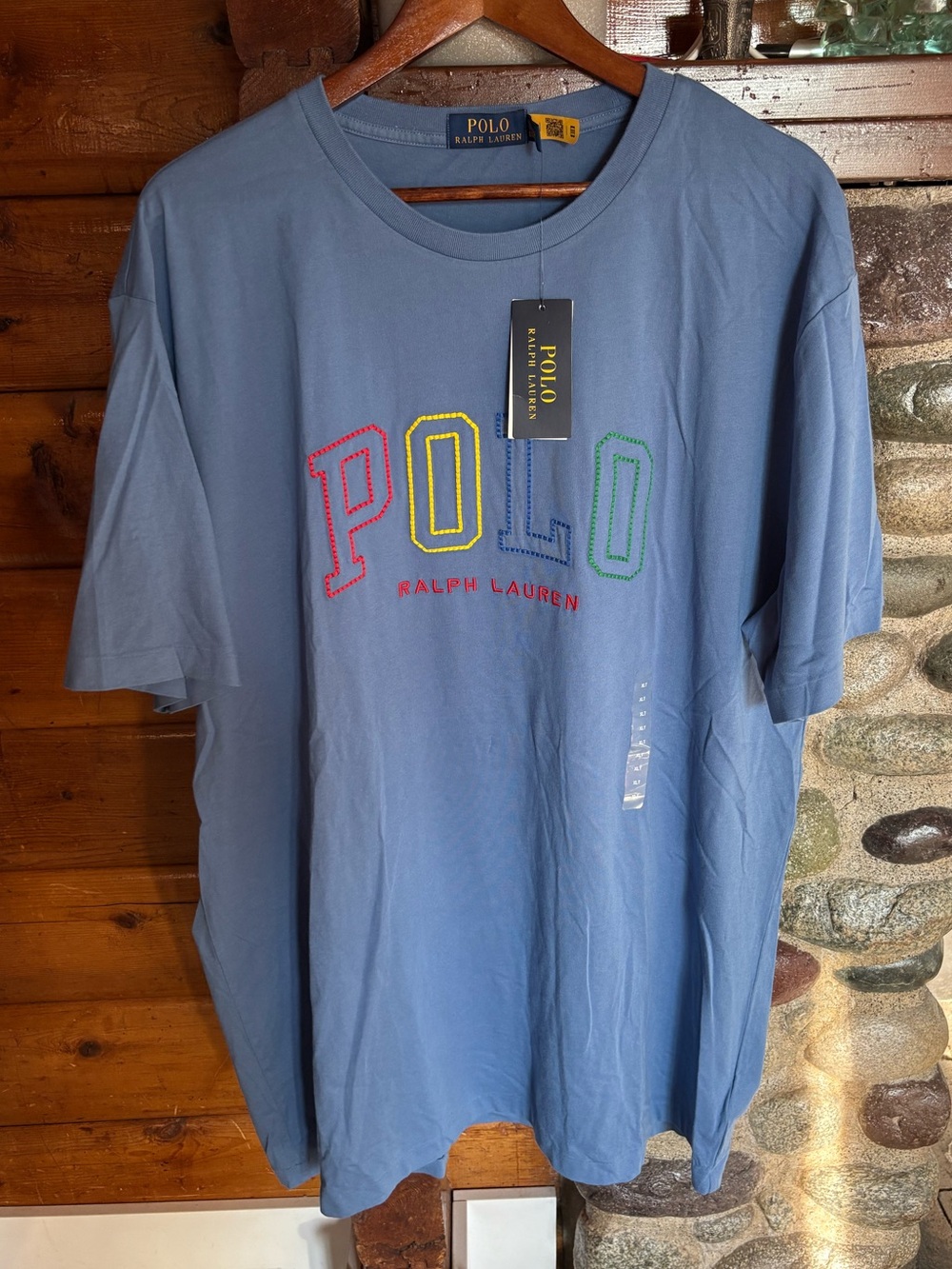 NWT Polo Ralph Lauren XLT Multicolor Embroidered Logo T-Shirt Blue